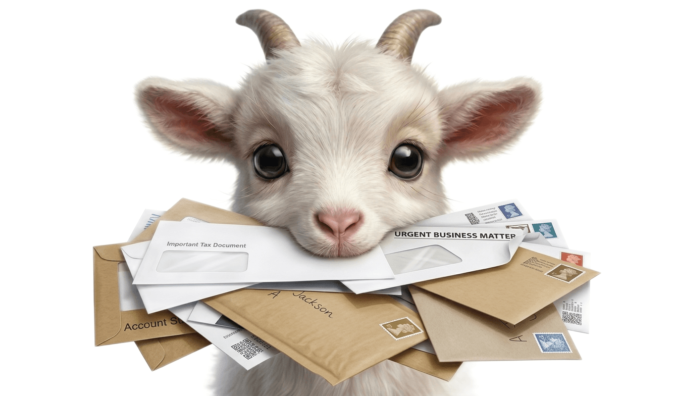MailGoatt mascot — a goat holding an email envelope